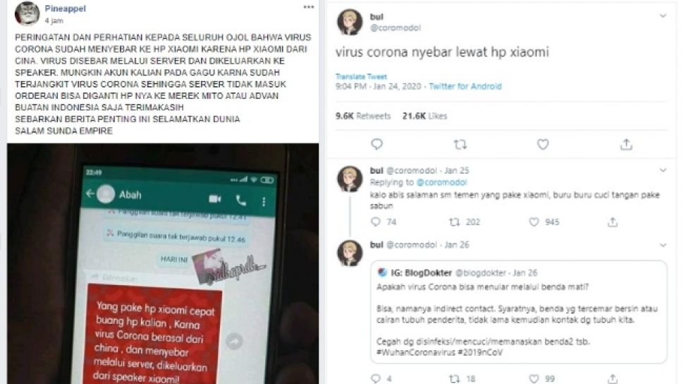 18060 postingan yang mengklaim virus corona disebar lewat hp