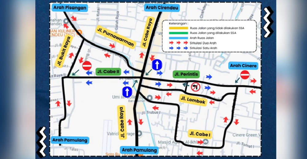 One way di Pondok Cabe 21-22 April 2025