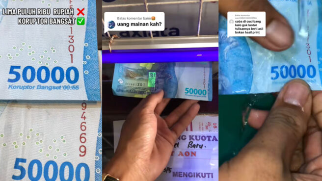 uang Rp50.000 bertuliskan koruptor bangsat