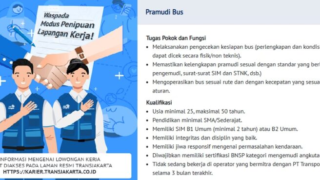 Lowongan kerja Transjakarta Juli 2025