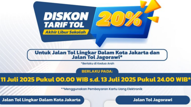 Diskon Tarif Tol Jabotabek 20 Persen