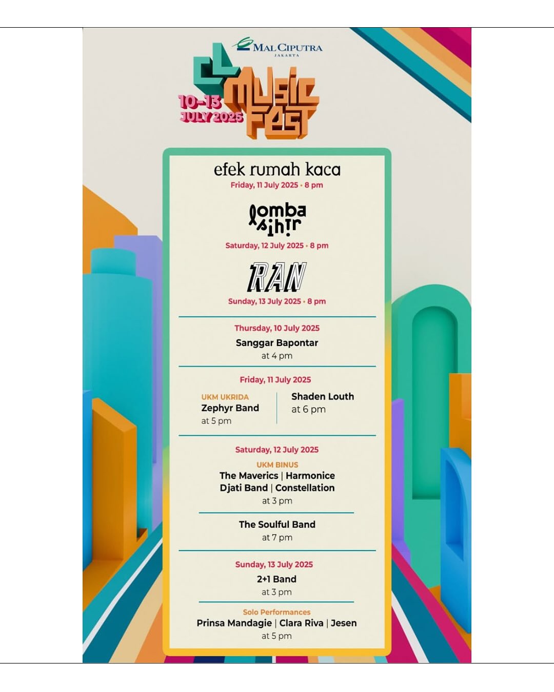 konser gratis akhir pekan 11-13 Juli 2025
