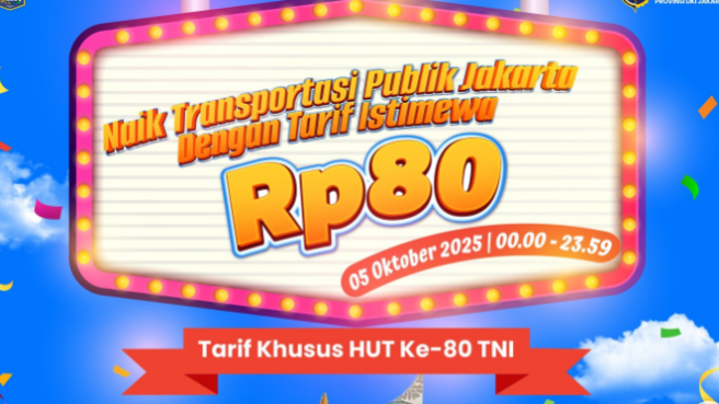 Spesial HUT ke-80 TNI, Tarif Transportasi Publik Cuma Rp80 di Jakarta