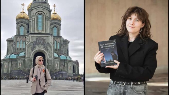Athari Farhani Penulis Buku Dari Nusantara ke Kosmodrom dan Dudakova Taisia Olegovna Pengajar Bahasa Rusia Pushkin Institute