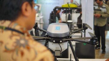 Salah satu produk Frogs Indonesia Drone Pertanian Sekar Agri 6L yang ditampilkan di IndroGriTech ICE BSD, Kabupaten Tangerang.