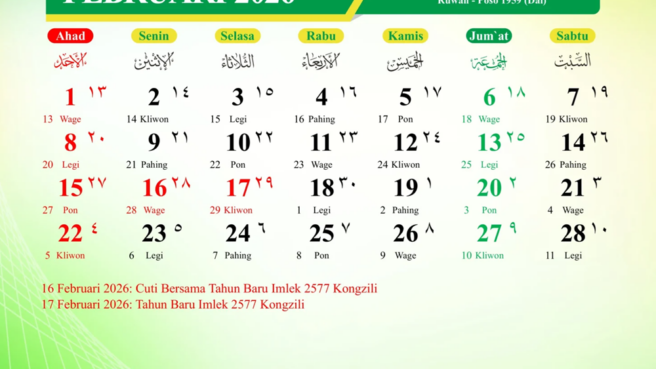 Tanggal merah Februari 2026