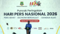 Gubernur Banten Andra Soni Dalam peringatan HPN 2026 di Serang, Senin 9 Februari 2026.